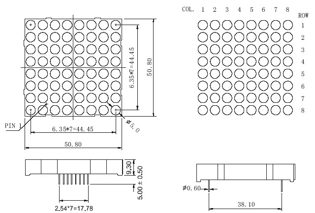 Matriz de puntos LED 8x8 de 2 pulgadas en amarillo